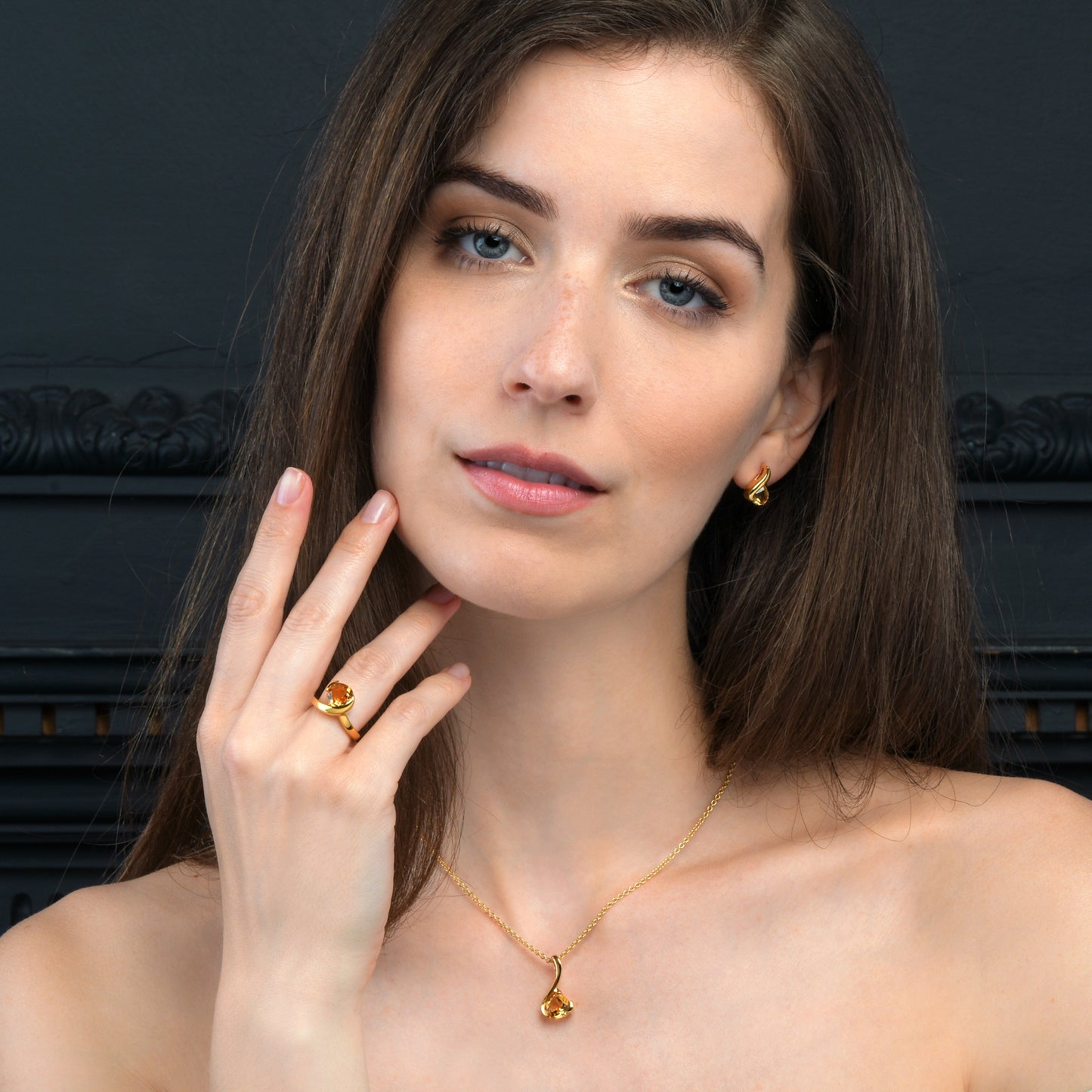 Gold Vermeil Pear-Shaped Citrine Gemstone Ring For Women