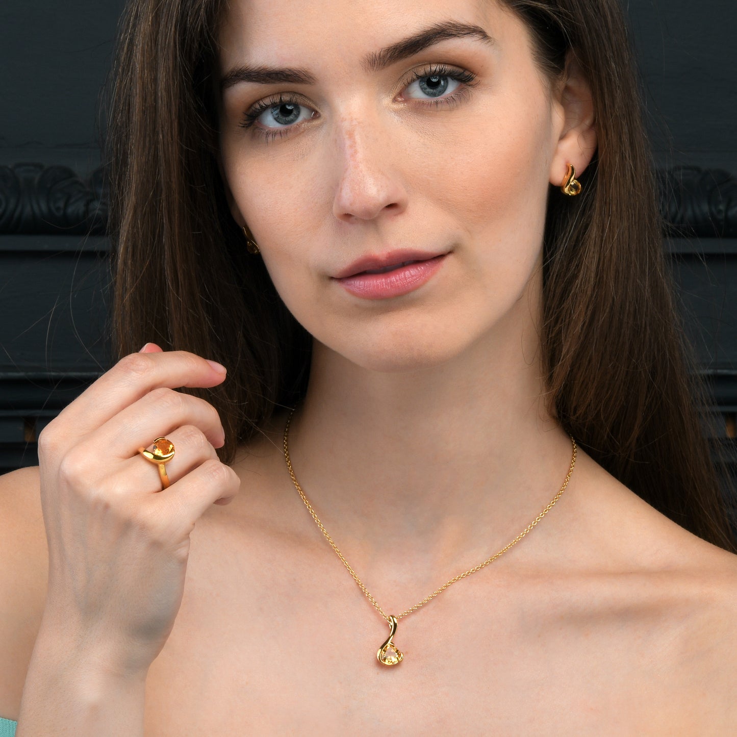 Gold Vermeil Stud Earrings With Pear-Shaped Citrine Gemstones