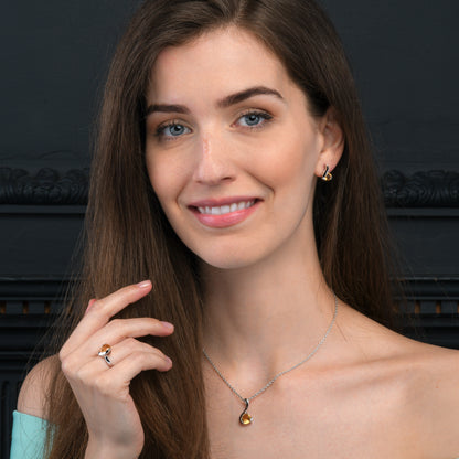 Sterling Silver Stud Earrings With Pear-Shaped Citrine Gemstones