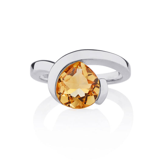 Sterling Silver Pear-Shaped Citrine Gemstone Ring For Women