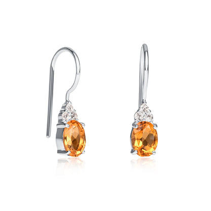 925 Sterling Silver Oval Shaped Citrine Drop Earrings