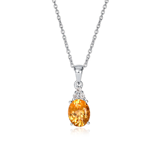 925 Sterling Silver Oval Shaped Citrine Pendant Necklace