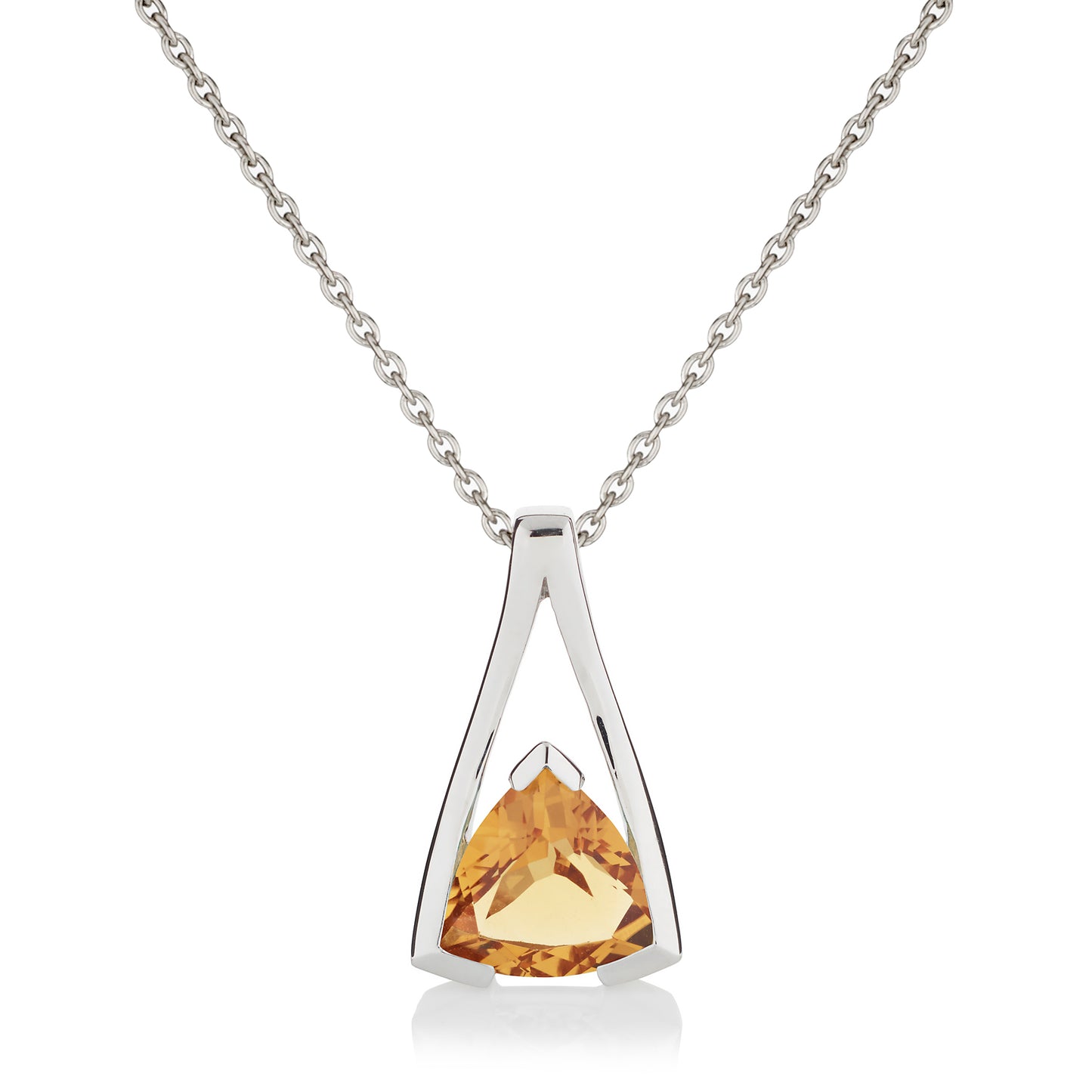 Sterling Silver Citrine Trillion Pendant Necklace For Women
