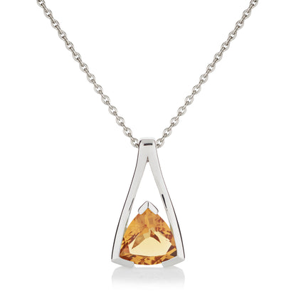 Sterling Silver Citrine Trillion Pendant Necklace For Women