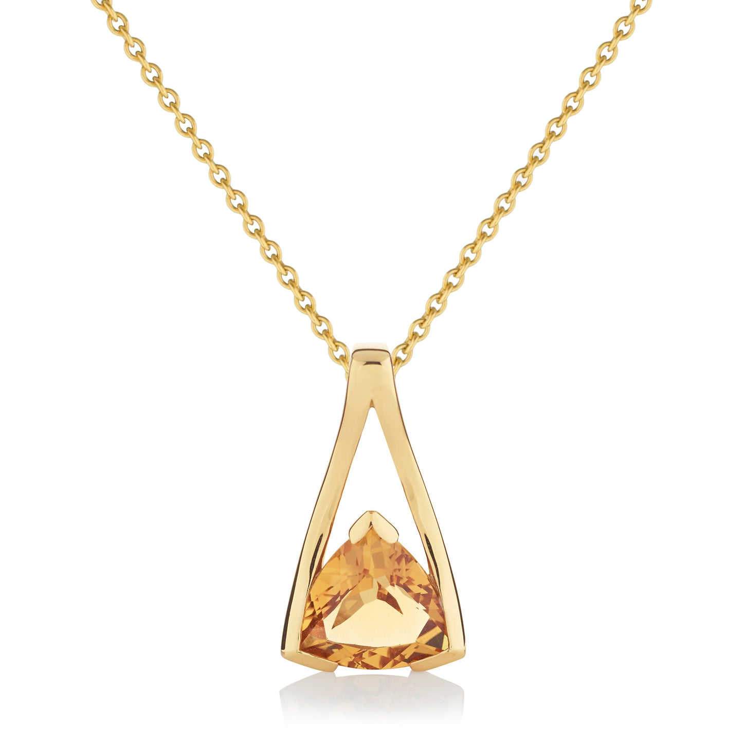 Gold Vermeil Citrine Trillion Pendant Necklace For Women