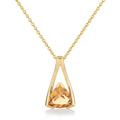 Gold Vermeil Citrine Trillion Pendant Necklace For Women