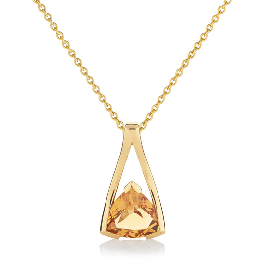 Gold Vermeil Citrine Trillion Pendant Necklace For Women