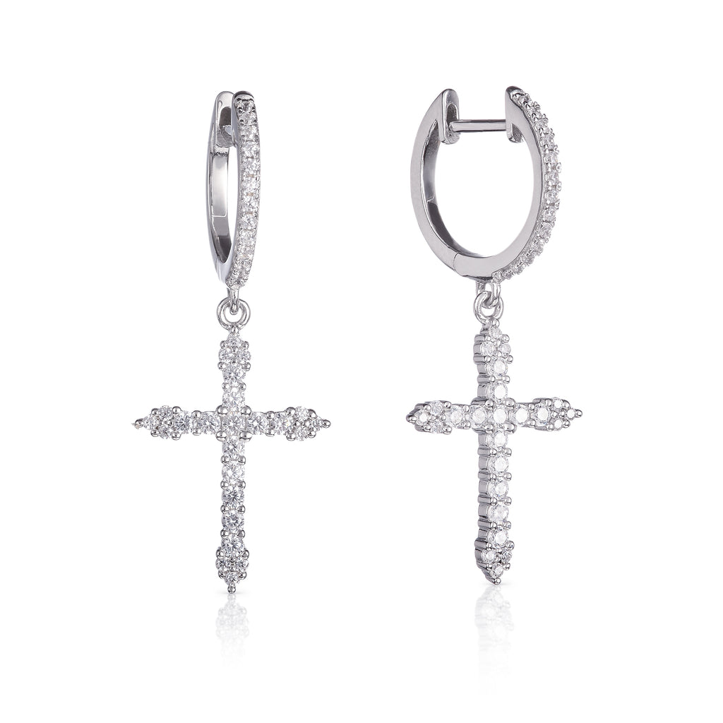 925 Sterling Silver Cross Hoop Earrings for Women