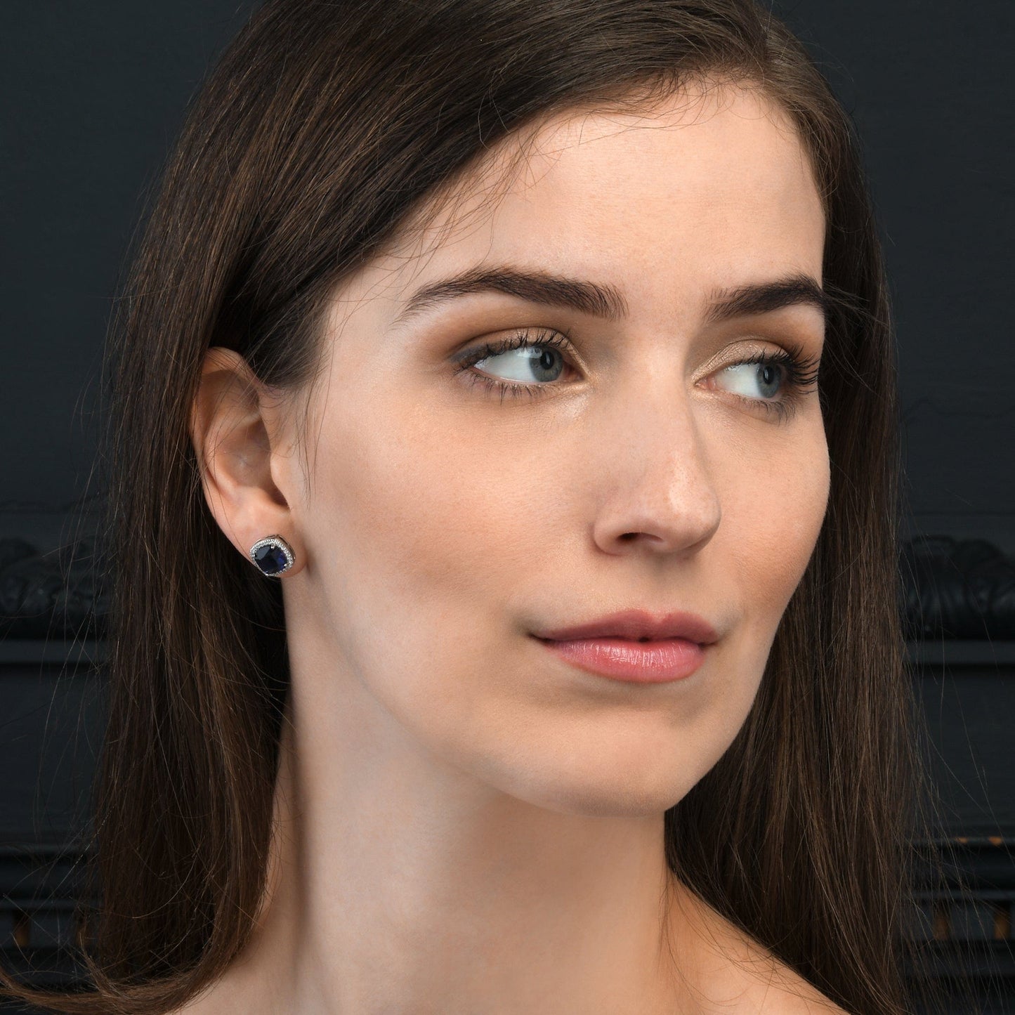 925 Sterling Silver Cushion Shaped Blue Halo Stud Earrings for Women