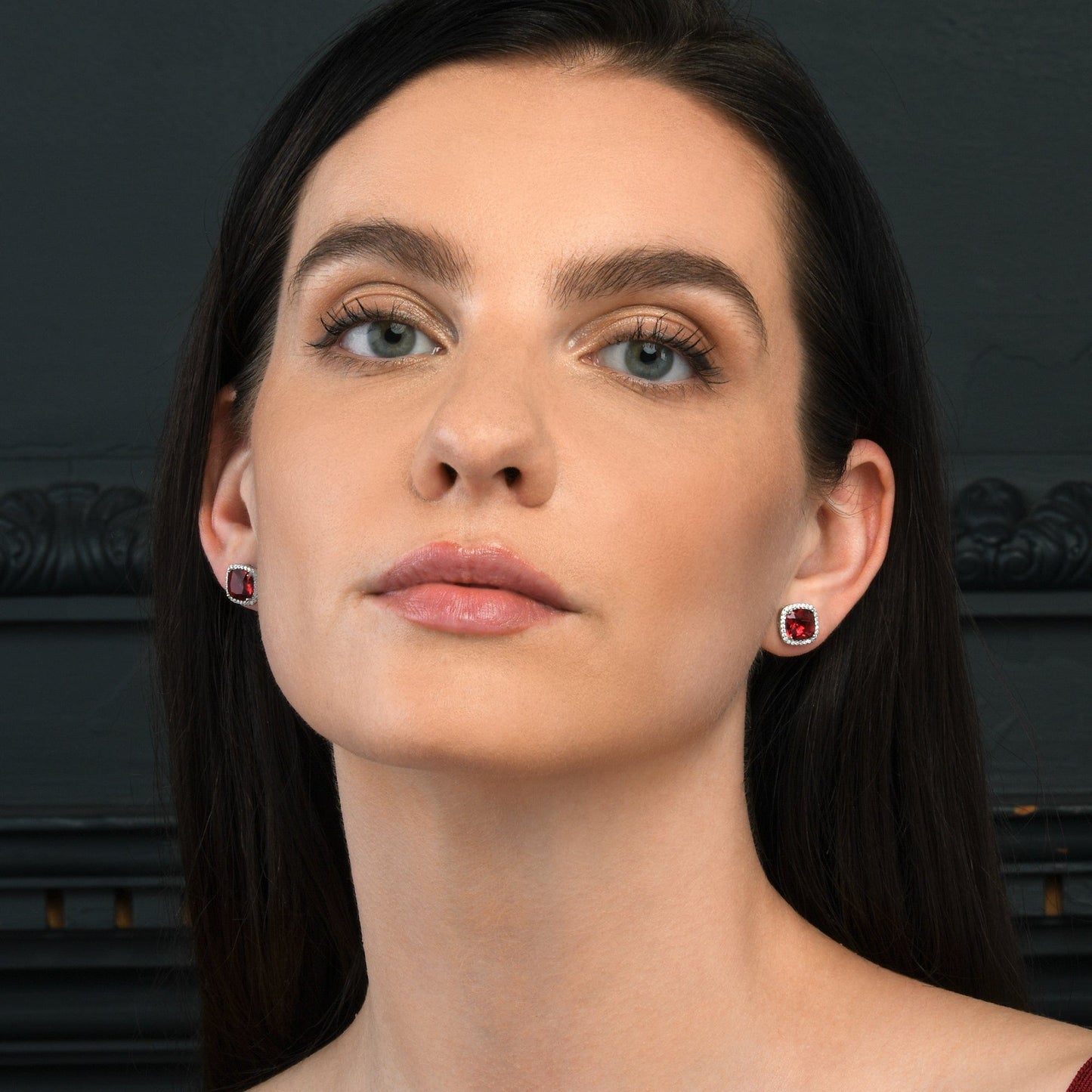 925 Sterling Silver Cushion Shaped Red Halo Stud Earrings for Women