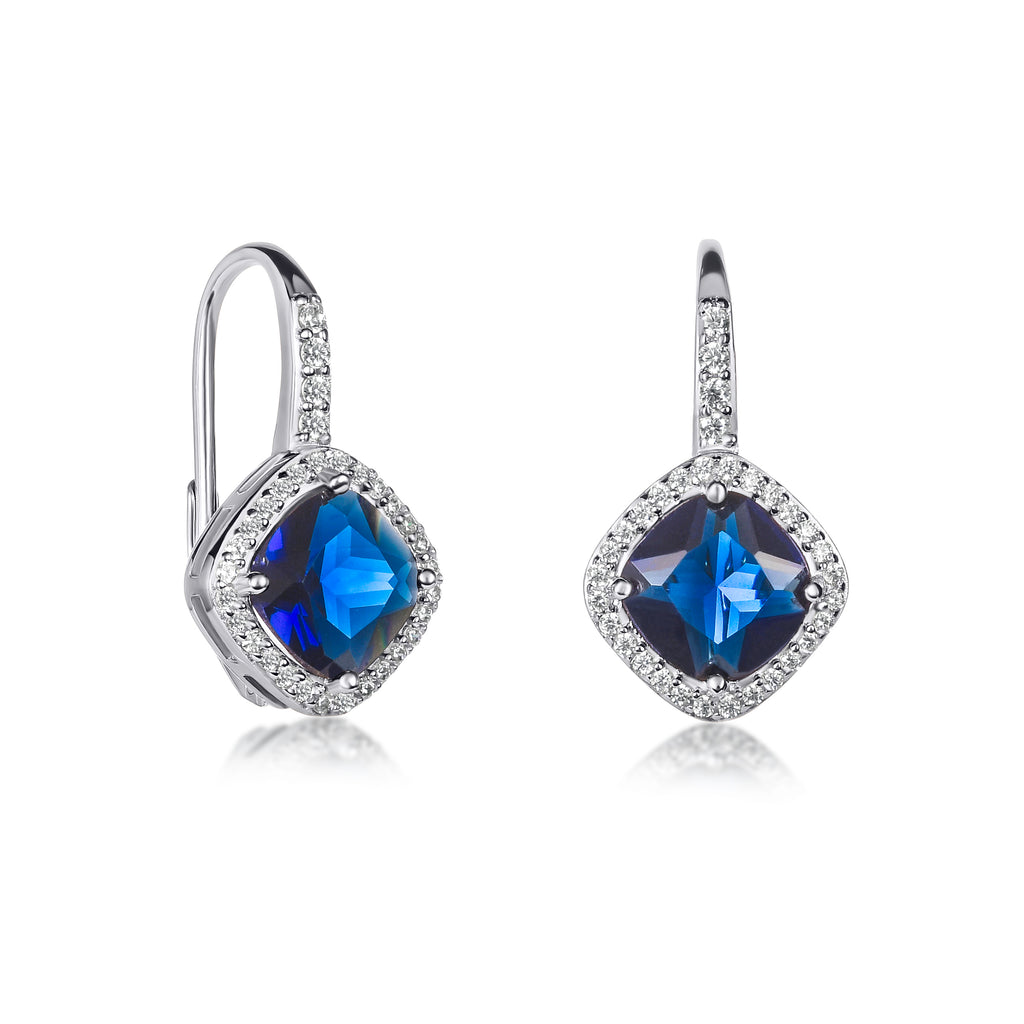 925 Sterling Silver Leverback Blue Cushion Shaped Drop Earrings