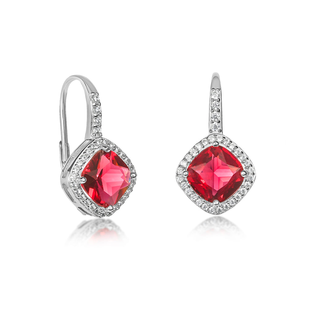 925 Sterling Silver Leverback Red Cushion Shaped Drop Earrings For Women