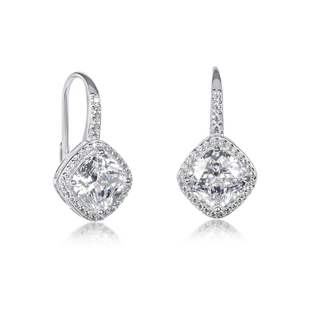 925 Sterling Silver Leverback Cushion Shaped Drop Earrings For Women