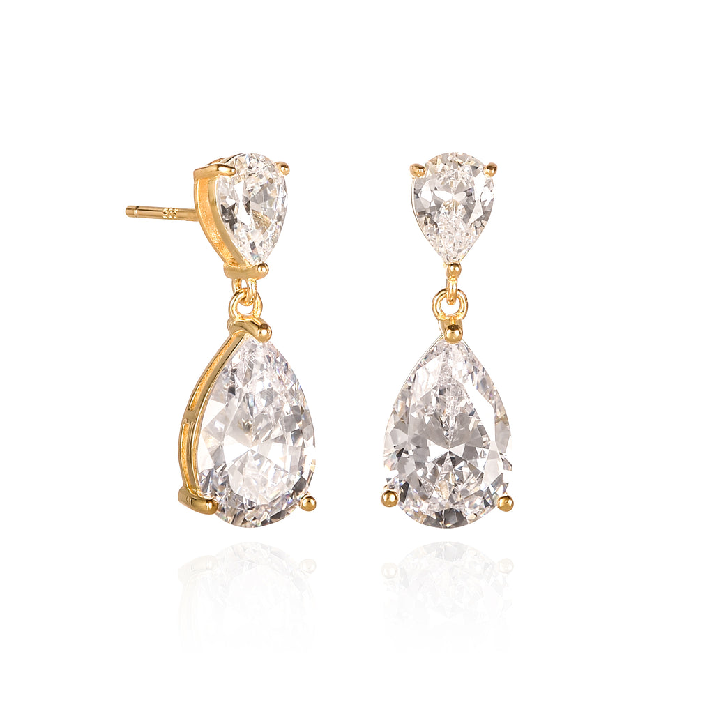 Gold Plated 925 Sterling Silver Drop Earrings with Cubic Zirconia Stones