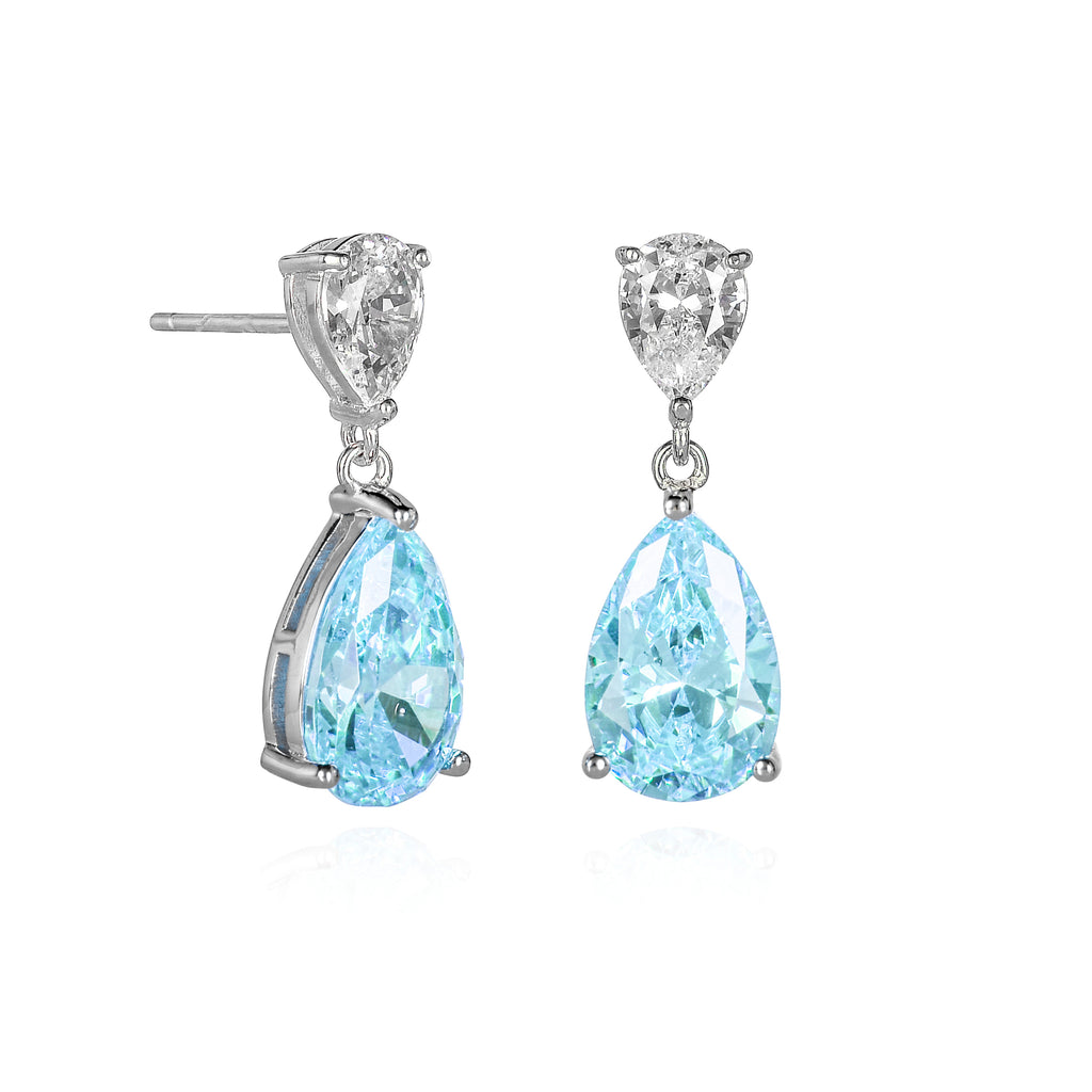 925 Sterling Silver Light Blue Pear Shaped Drop Earrings For Women