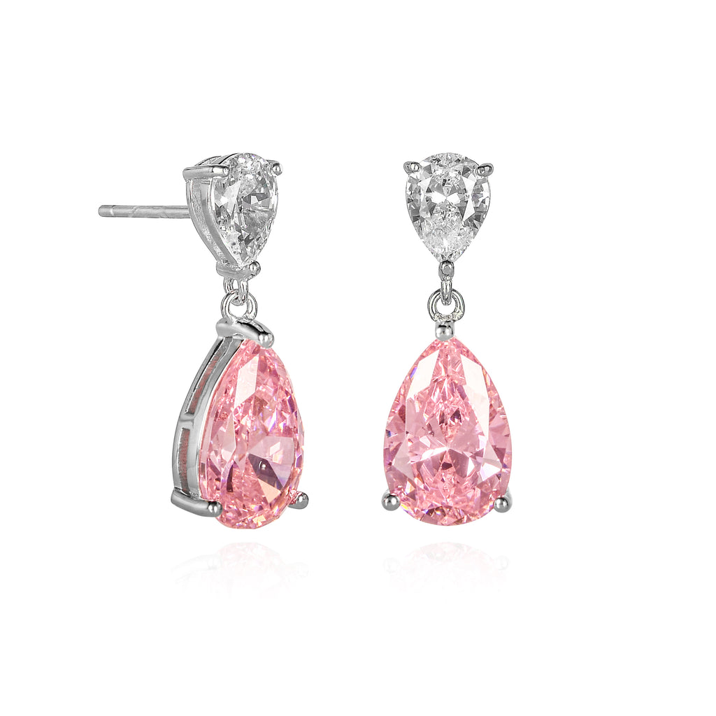 925 Sterling Silver Light Pink Pear Shaped Drop Earrings For Women