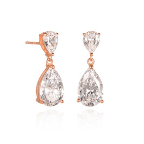 Rose Gold Plated 925 Sterling Silver Drop Earrings with Cubic Zirconia Stones