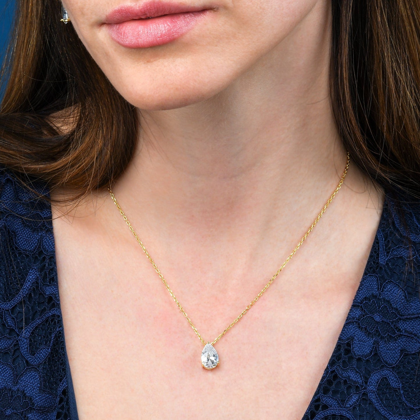 Gold Plated 925 Sterling Silver Pear Drop Pendant Necklace For Women