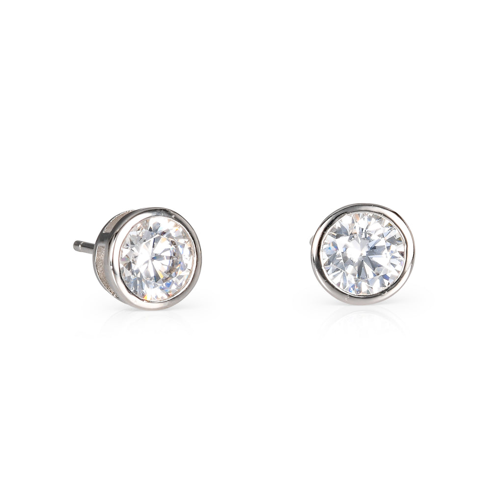 925 Sterling Silver Solitaire Bezel Set Stud Earrings for Women