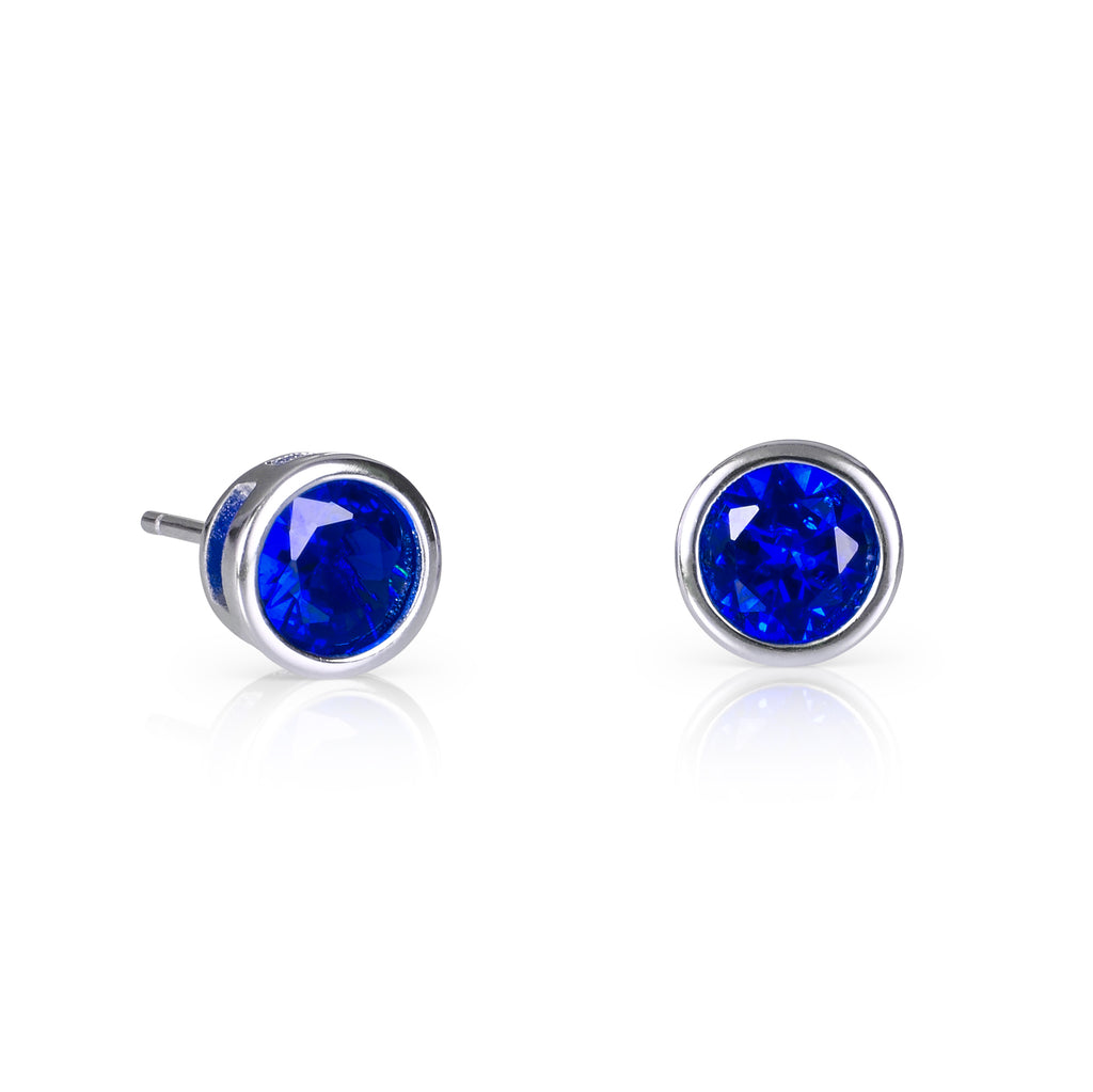 925 Sterling Silver Dark Blue Solitaire Bezel Set Stud Earrings for Women