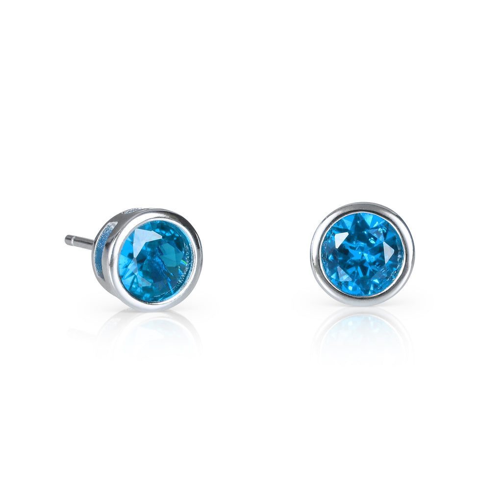 925 Sterling Silver Light Blue Solitaire Bezel Set Stud Earrings for Women