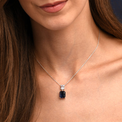 Blue Sterling Silver Double Rectangle Statement Pendant Necklace