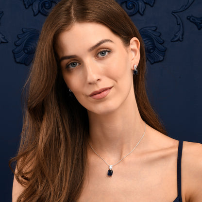 Blue Sterling Silver Double Rectangle Statement Pendant Necklace