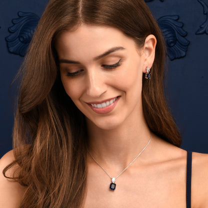 Blue Sterling Silver Double Rectangle Statement Pendant Necklace