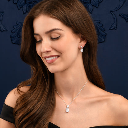 925 Sterling Silver Double Rectangle Cubic Zirconia Dangle Earrings