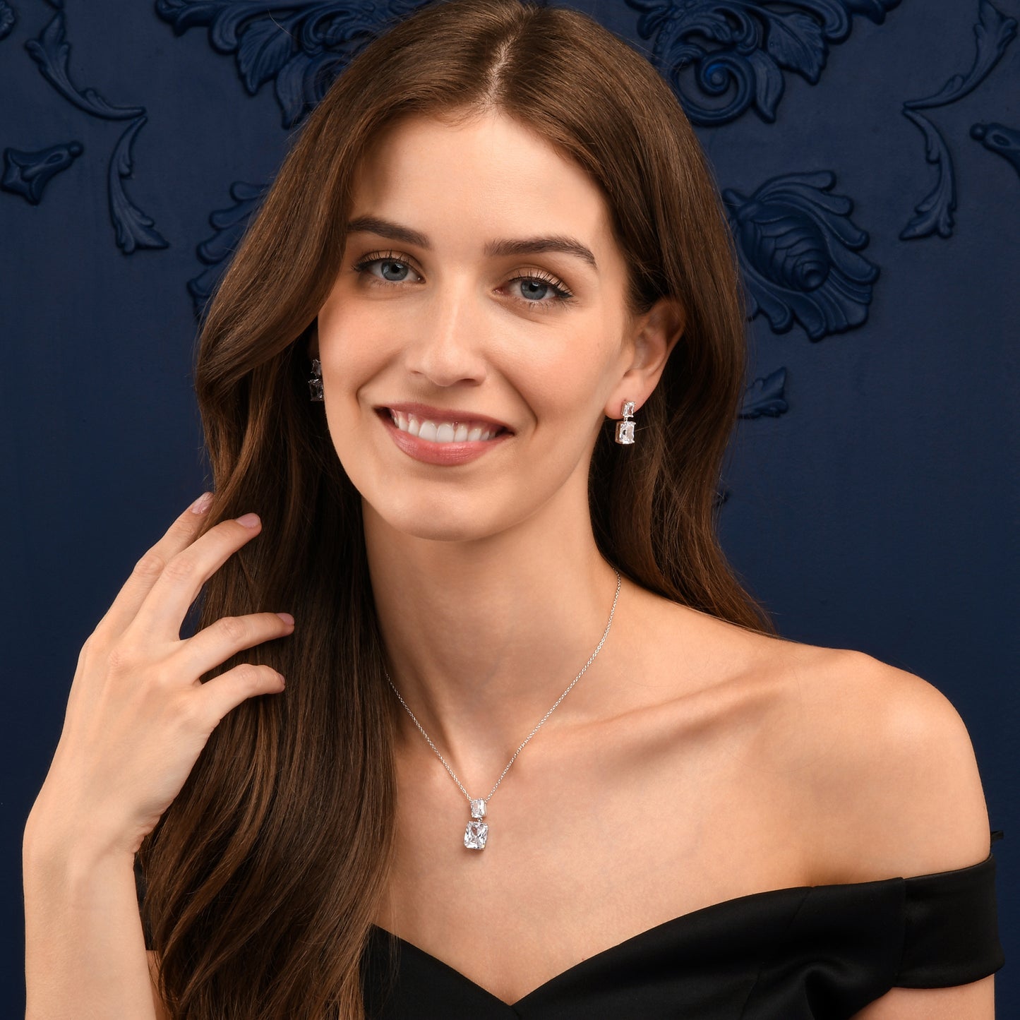 925 Sterling Silver Double Rectangle Statement Pendant Necklace