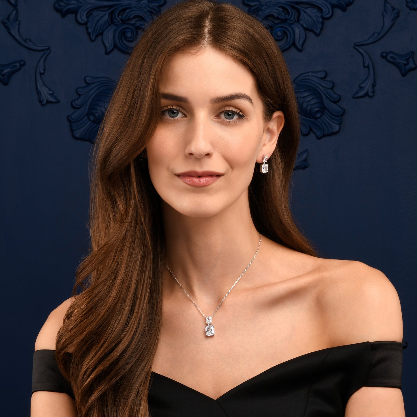 925 Sterling Silver Double Rectangle Statement Pendant Necklace