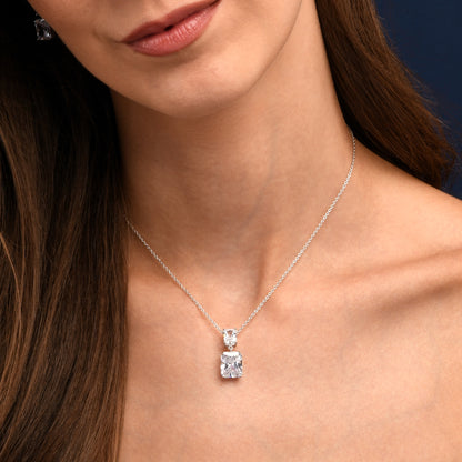 925 Sterling Silver Double Rectangle Statement Pendant Necklace