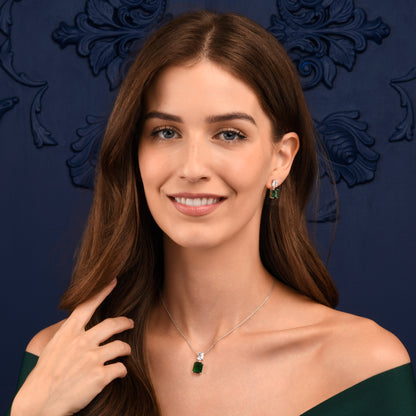 Green 925 Sterling Silver Double Rectangle Cubic Zirconia Dangle Earrings