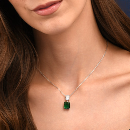Green Sterling Silver Double Rectangle Statement Pendant Necklace