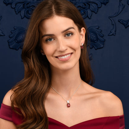 Red Sterling Silver Double Rectangle Statement Pendant Necklace