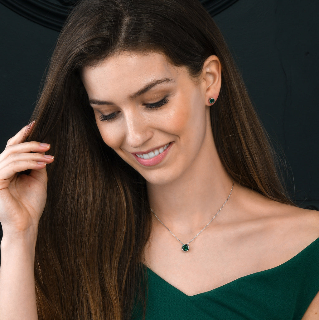 925 Sterling Silver Green Solitaire Bezel Set Stud Earrings for Women