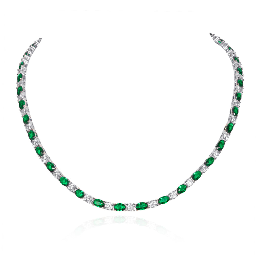 Green Tennis Necklace for Women in 925 Sterling Silver