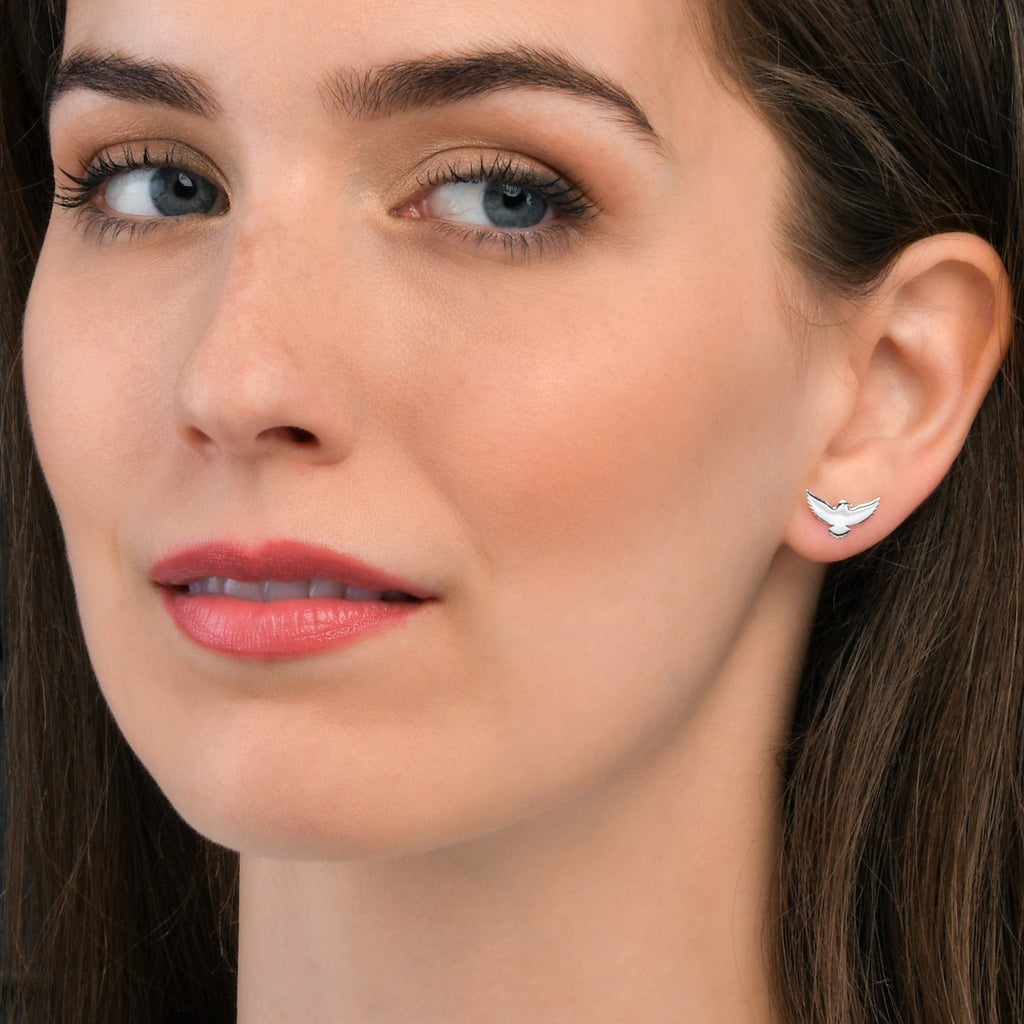 925 Sterling Silver Fun Bird Shaped Small Stud Earrings for Women