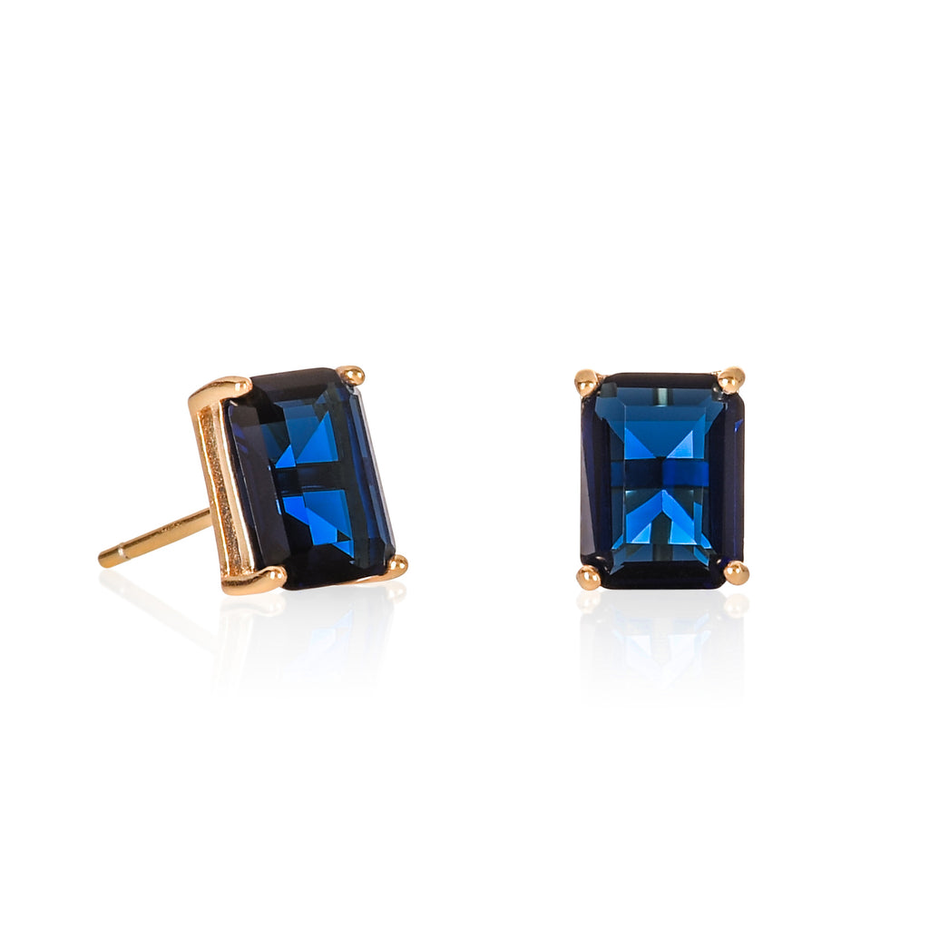 Gold Plated 925 Sterling Silver Rectangle Blue Stud Earrings For Women