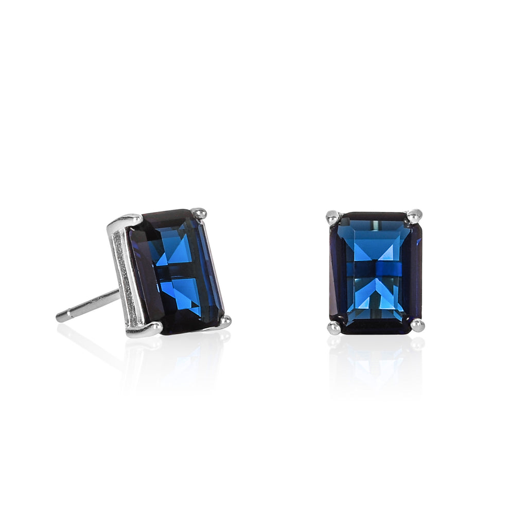 Dainty 925 Sterling Silver Rectangle Blue Stud Earrings For Women