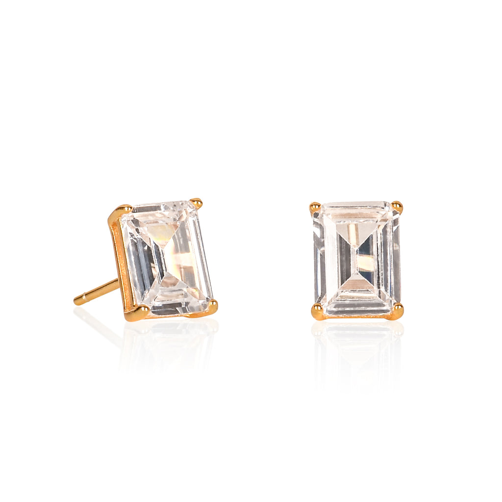 Gold Plated 925 Sterling Silver Rectangle Stud Earrings For Women