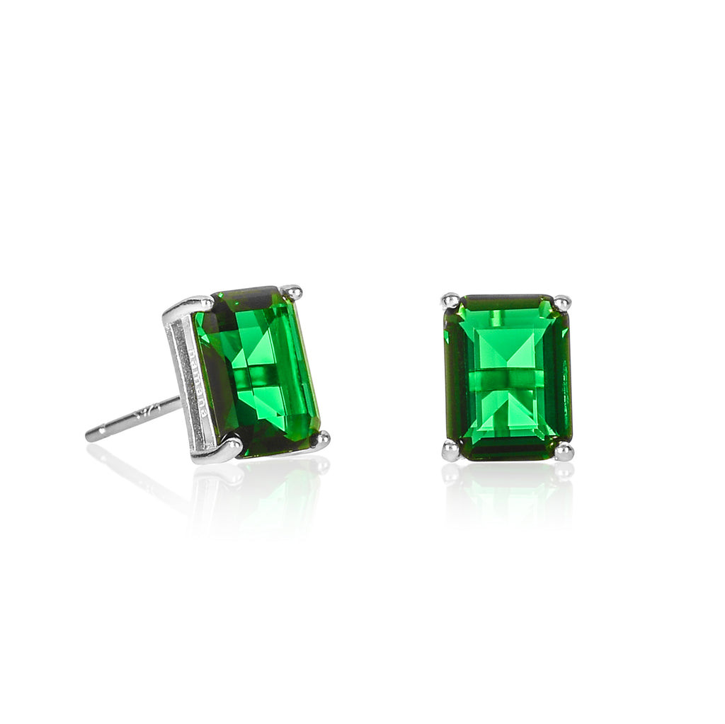 925 Sterling Silver Rectangle Green Stud Earrings For Women