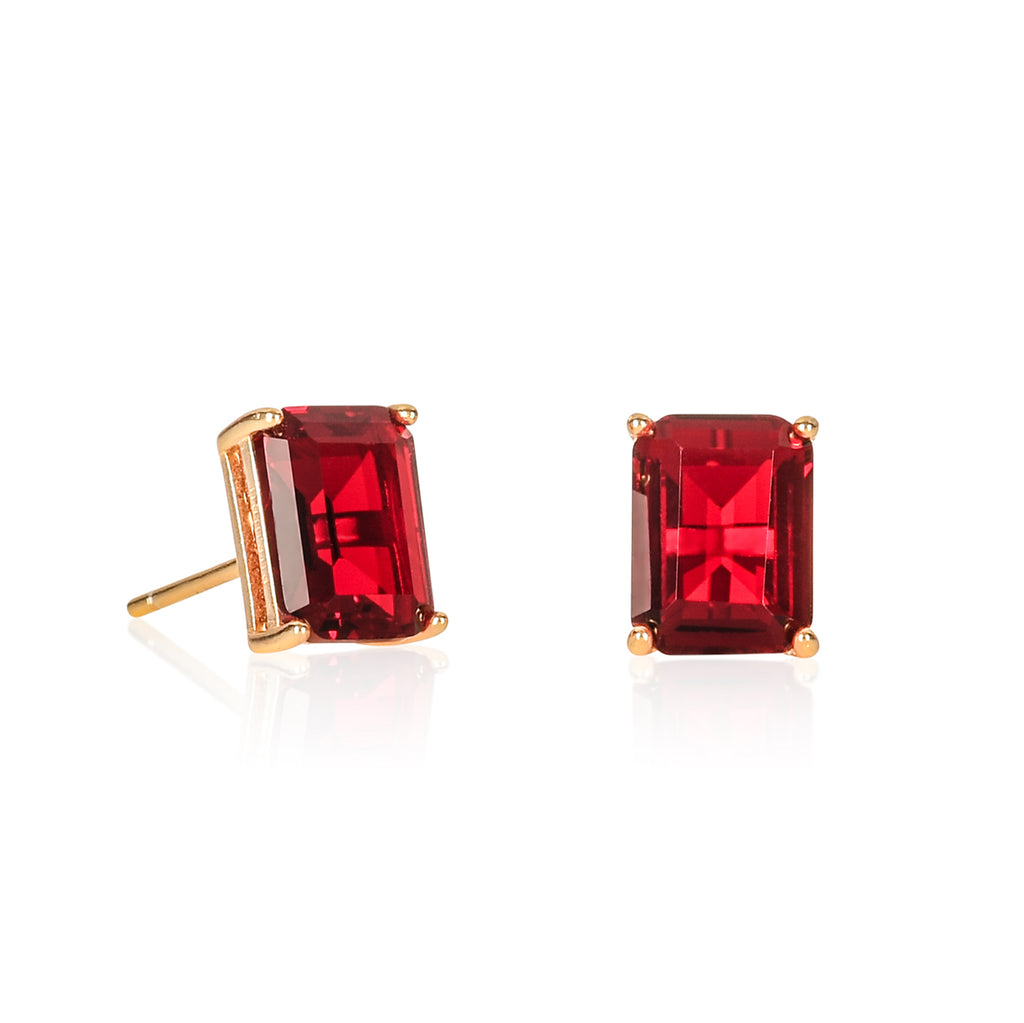 Gold Plated 925 Sterling Silver Rectangle Red Stud Earrings For Women