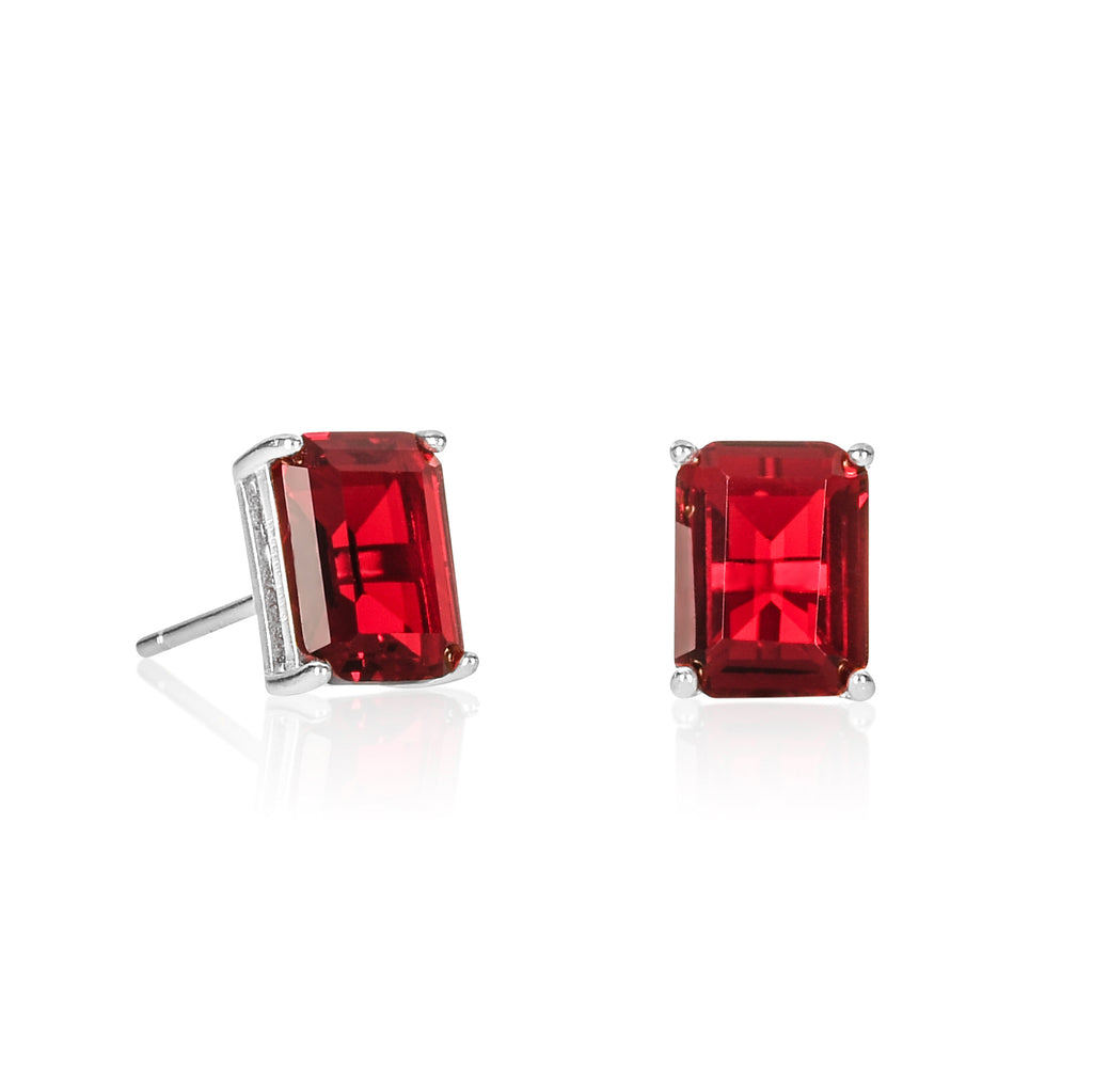 Dainty 925 Sterling Silver Rectangle Red Stud Earrings For Women