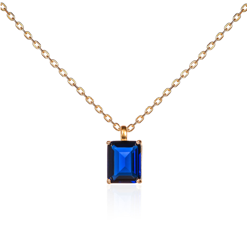 Gold Plated 925 Sterling Silver Blue Rectangle Solitaire Pendant Necklace For Women