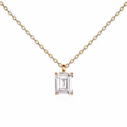 Gold Plated 925 Sterling Silver Rectangle Solitaire Pendant Necklace For Women