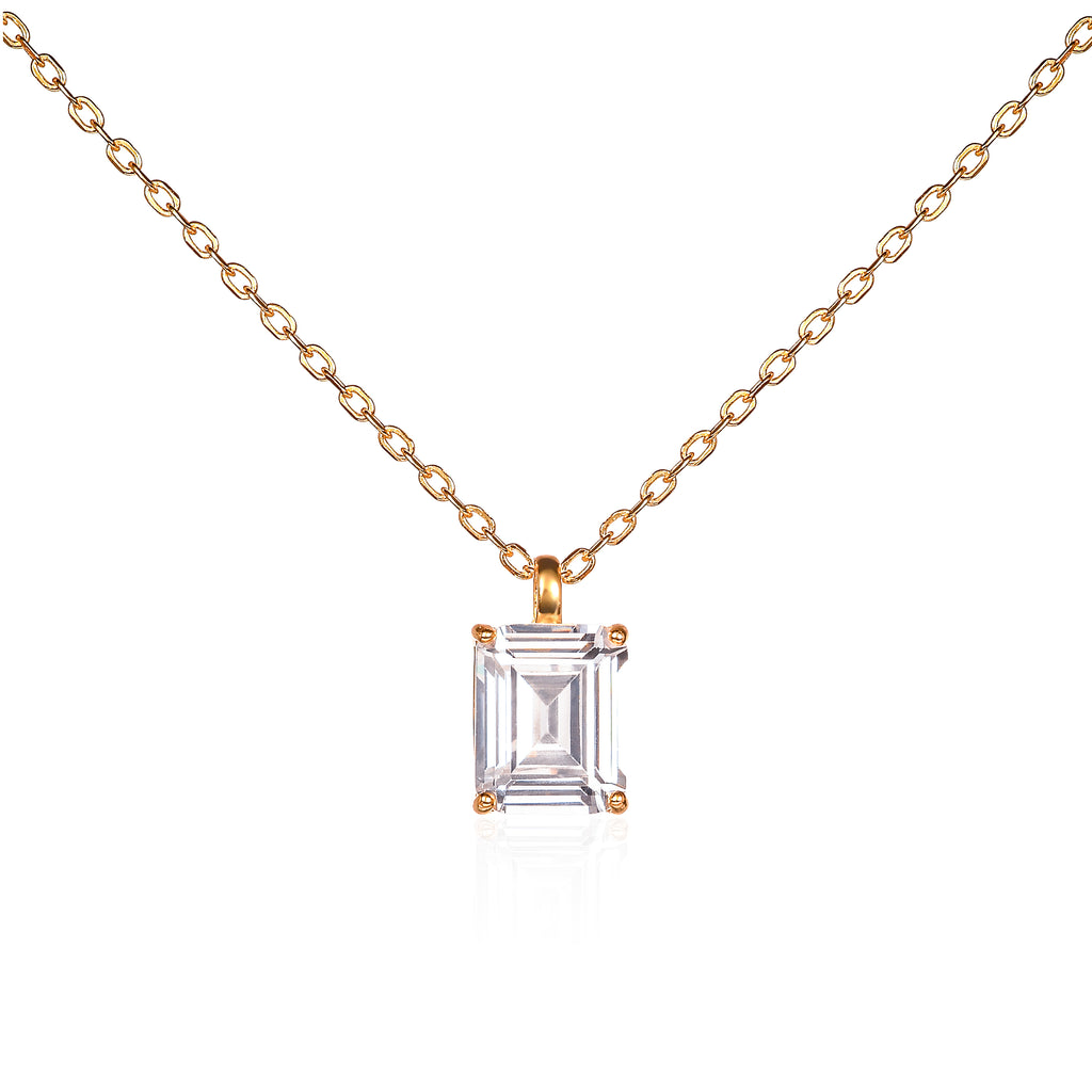 Gold Plated 925 Sterling Silver Rectangle Solitaire Pendant Necklace For Women