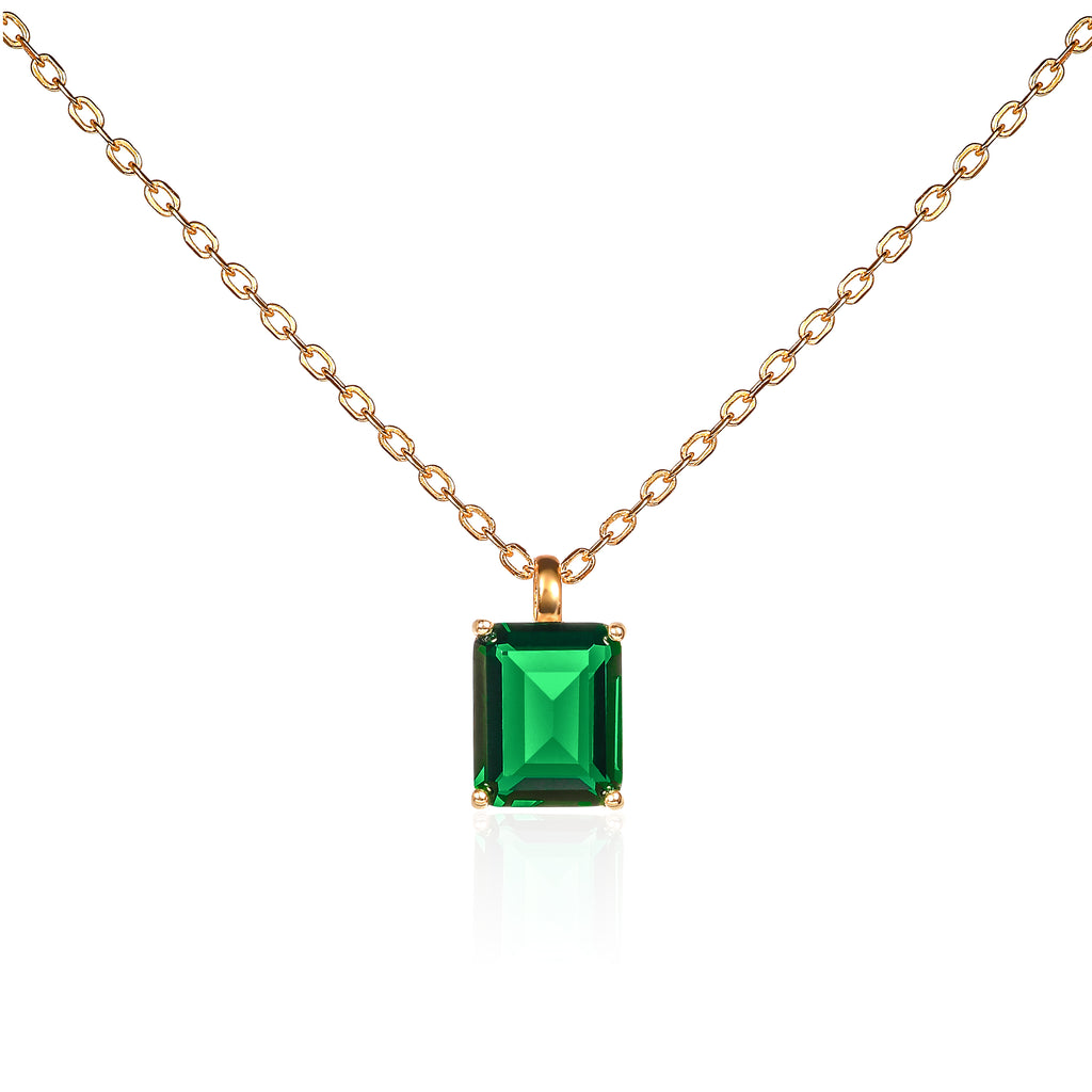 Gold Plated 925 Sterling Silver Green Rectangle Solitaire Pendant Necklace For Women