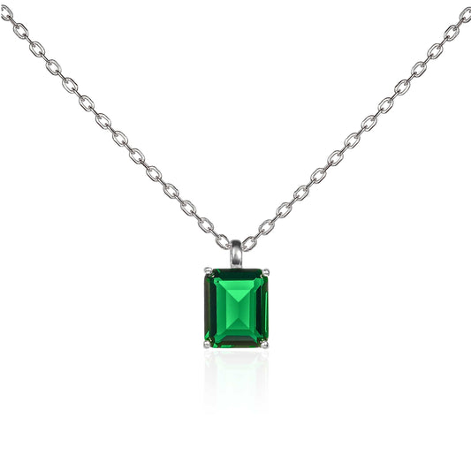Dainty 925 Sterling Silver Green Rectangle Solitaire Pendant Necklace For Women