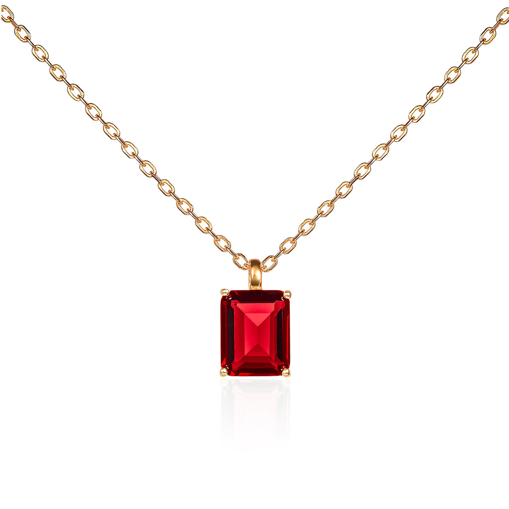 Gold Plated 925 Sterling Silver Red Rectangle Solitaire Pendant Necklace For Women